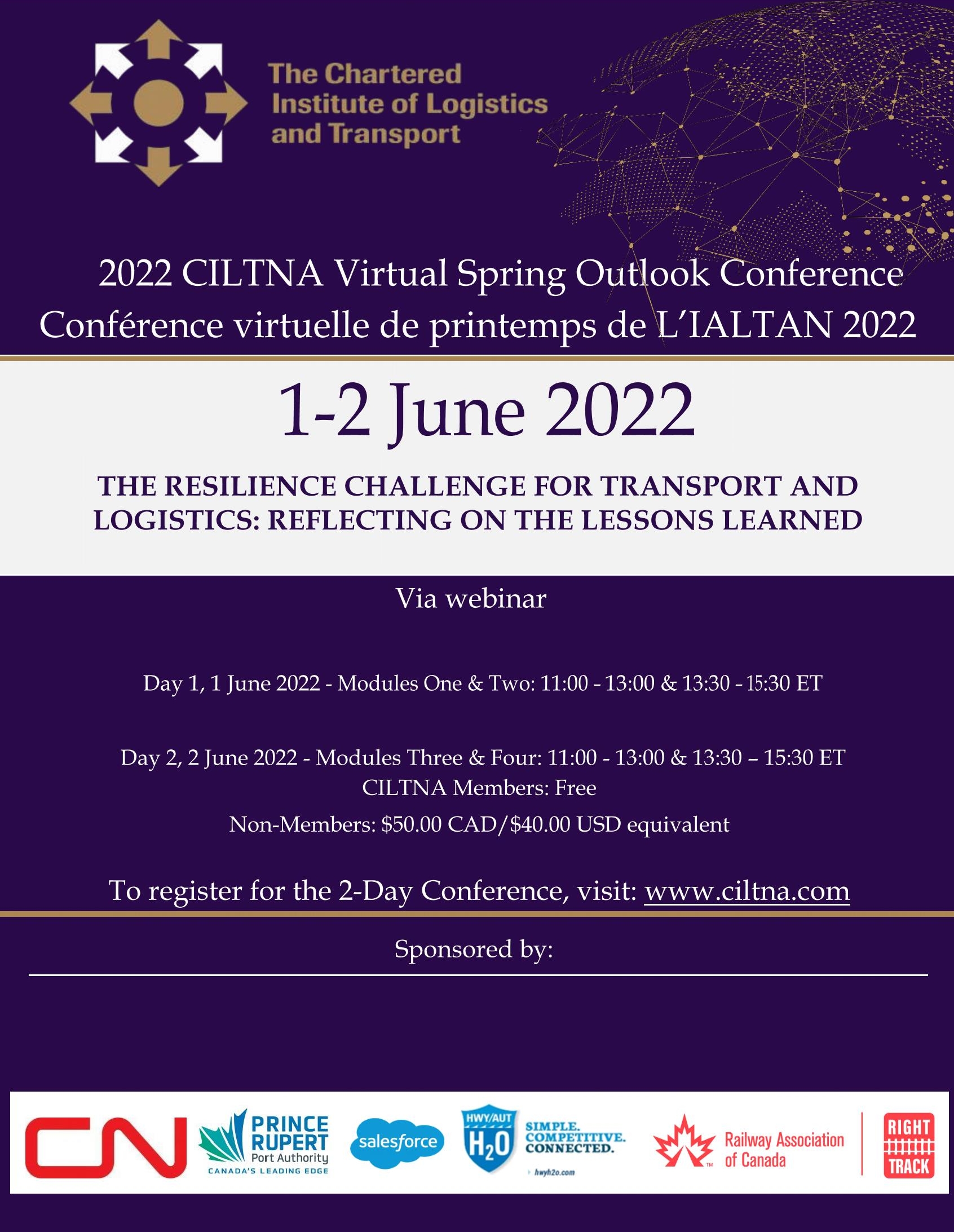 REGISTER NOW! - 2022 CILTNA Virtual Spring Outlook Conference: The Resilience Challenge for Transport and Logistics: Reflecting on the Lessons Learned