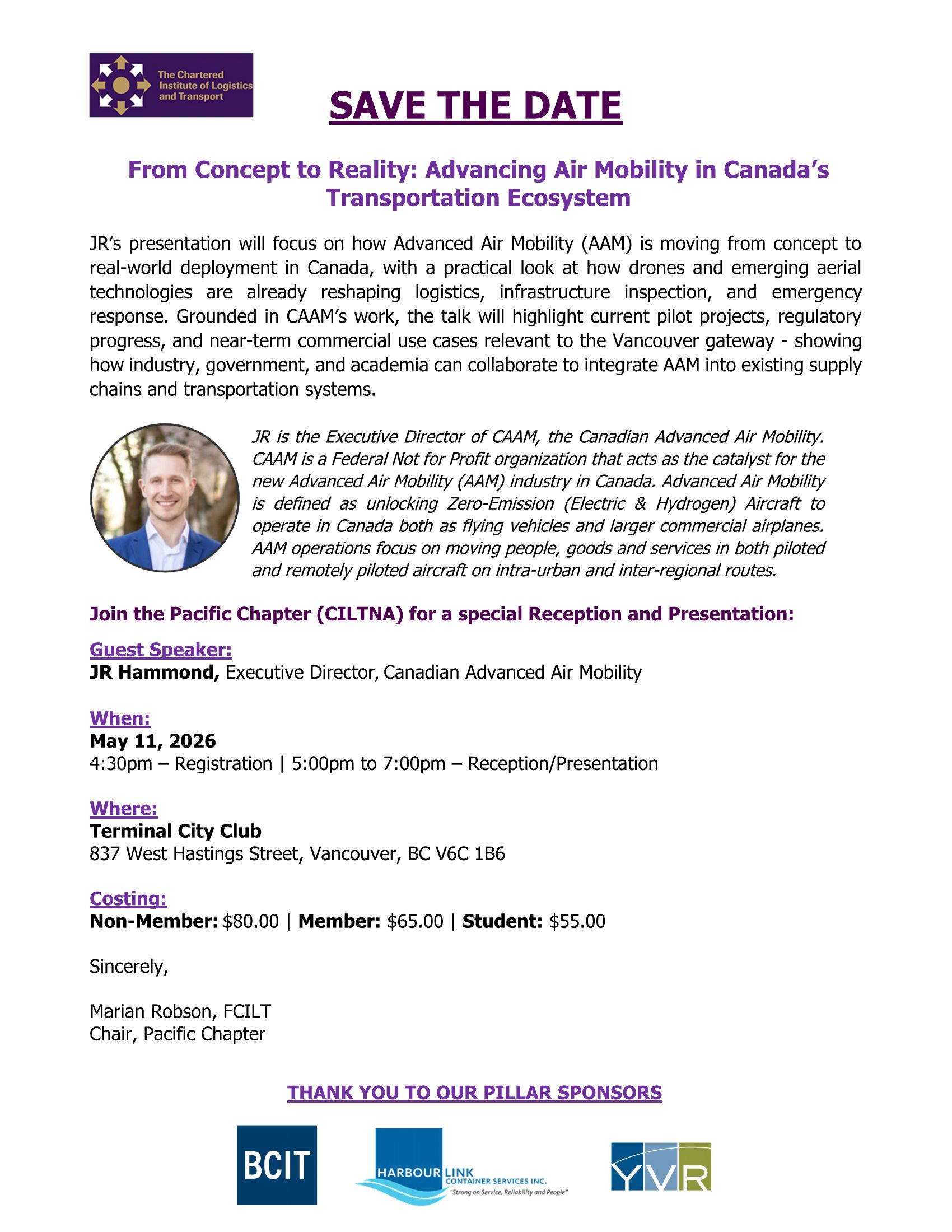 SAVE THE DATE: May 11, 2026 -The Pacific Chapter presents: From Concept to Reality: Advancing Air Mobility in Canada’s Transportation Ecosystem