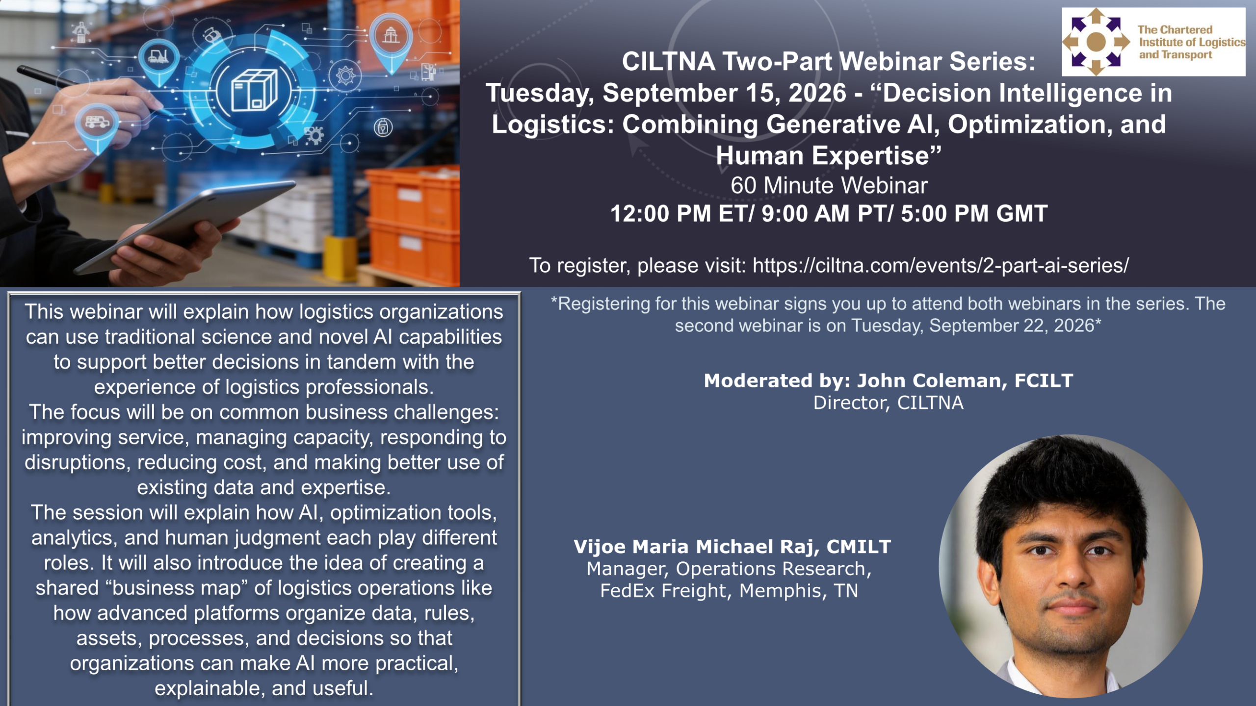 September 15 & 22 - Two-part CILTNA webinar series on Generative Artificial Intelligence (AI) in Transport & Logistics